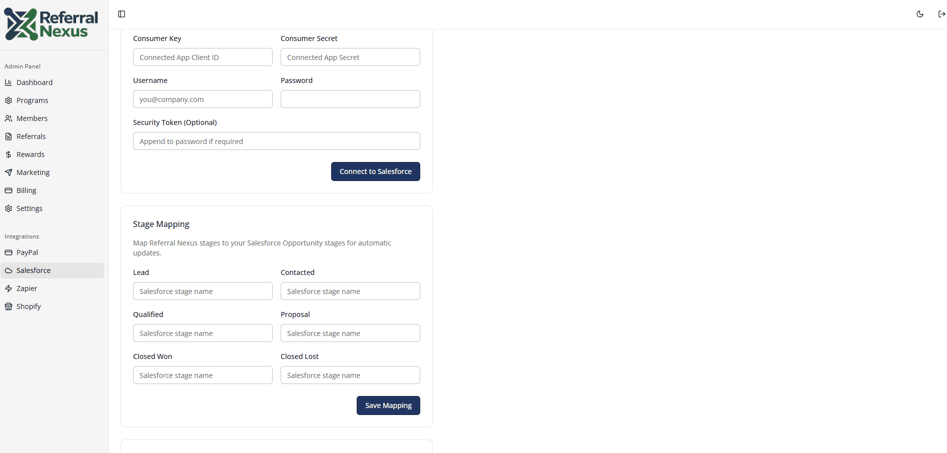 Salesforce stage mapping configuration